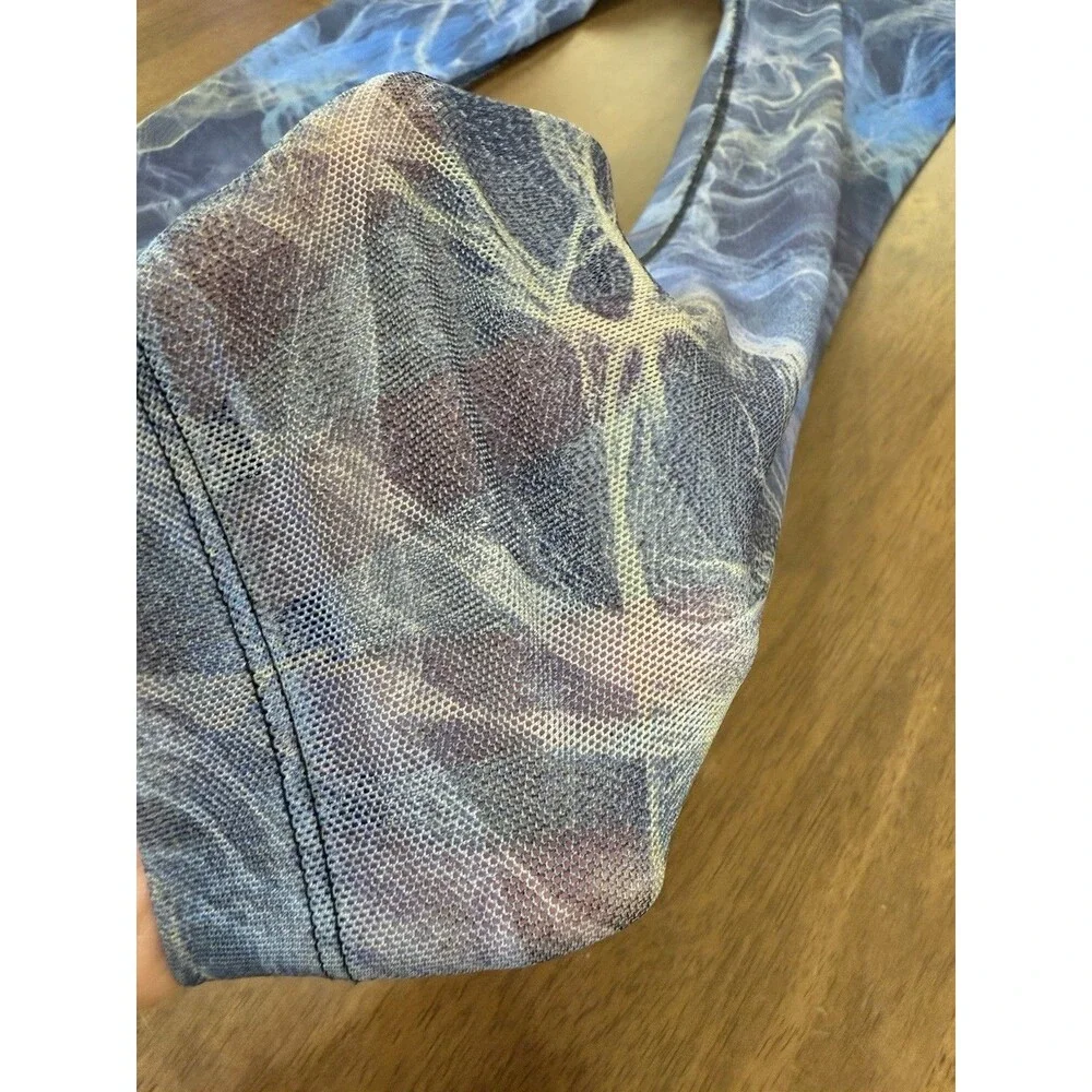 Nike Dri-FIT Women’s Mesh Overlay Leggings M Blue Smoke Print Shorts Lined Yoga